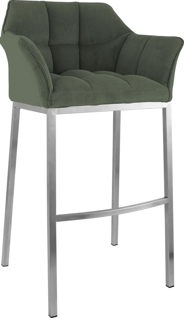 CLP Barhocker Damaso Cordbezug mit Vierfußgestell aus Metall bis 240 kg belastbar Farbe:grün;Gestell Farbe:edelstahl