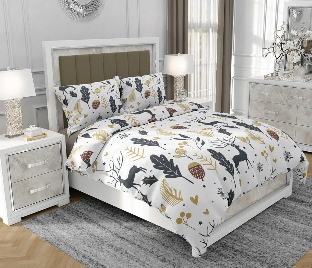 Biancheria da letto 200x220 cm + 2x70x80 cm, set 3 pezzi, 100% cotone, cerniera, bianco - SOVIO | So.8012