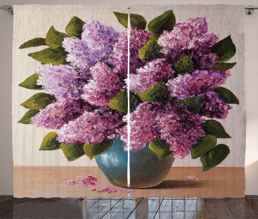 ABAKUHAUS Blume Rustikaler Vorhang, Lila Blumenstrauß Kunstwerk, Wohnzimmer Universalband Gardinen mit Schlaufen und Haken, 280 x 225 cm, Mehrfarbig