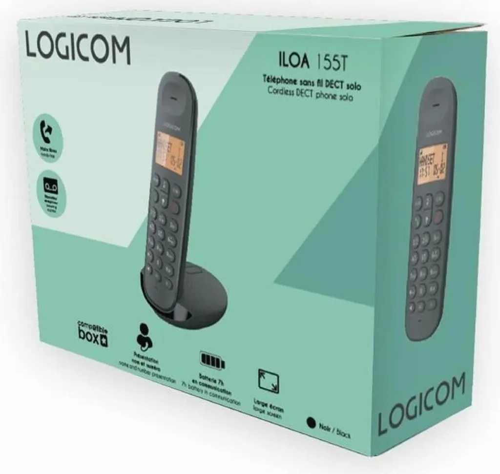 Logicom DECT ILOA 155T SOLO Telefono Fisso Nero con Segreteria