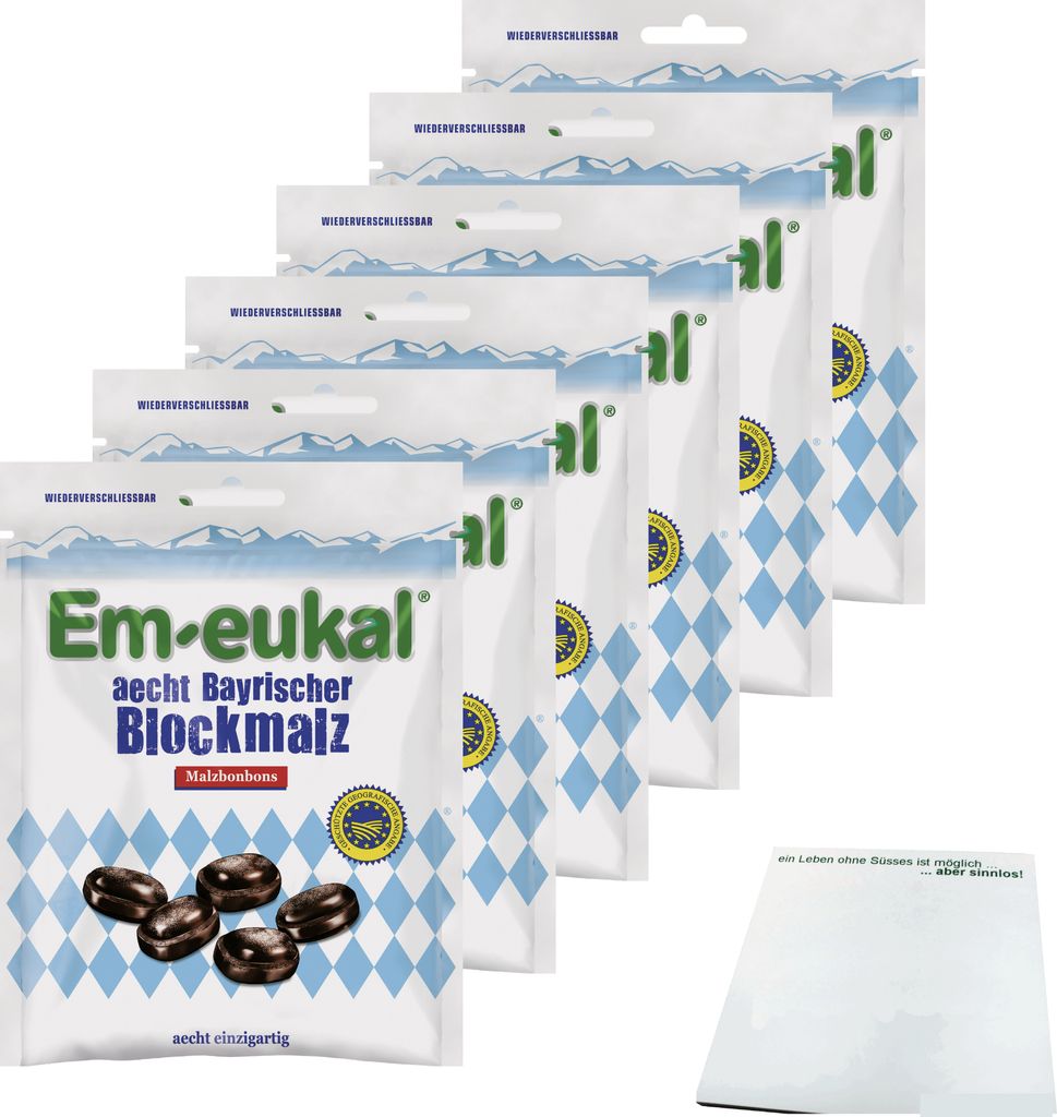 Em-eukal aecht Bayrischer Blockmalz Malzbonbons 6er Pack (6x100g Packung) + usy Block