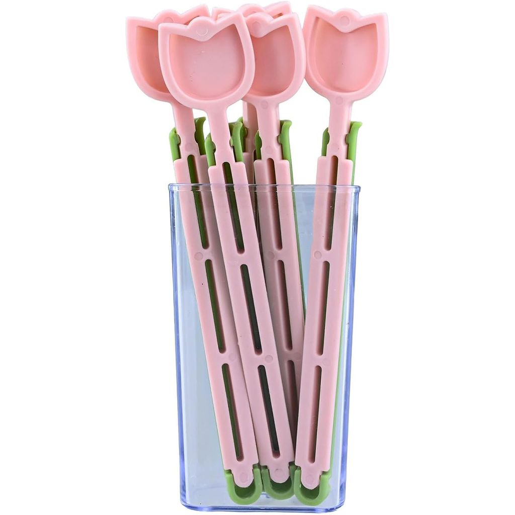 Tulpenform Beutelclips mit magnetischer Aufbewahrungsbox, 5er Set, ABS-Material, für Snacks, Lebensmittelverpackungen, Feuchtigkeitsschutz, 14x9.5...