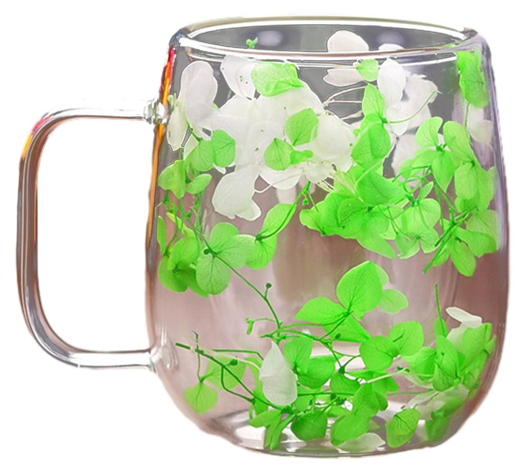 Doppelwandiger Glasbecher mit floralem Innenmuster, isoliert und hitzebeständig, 250 ml, hübscher Kaffeebecher für heiße und kalte Getränke