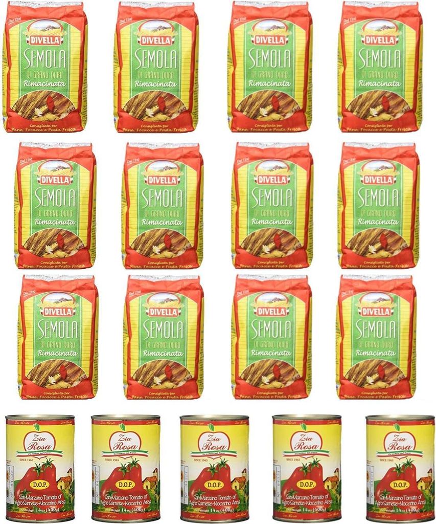 12x Divella Hartweizengrieß Hartweizengries 1kg + 5x Zia Rosa DOP Pomodoro San Marzano Tomate aus Kampanien Dose von 400g