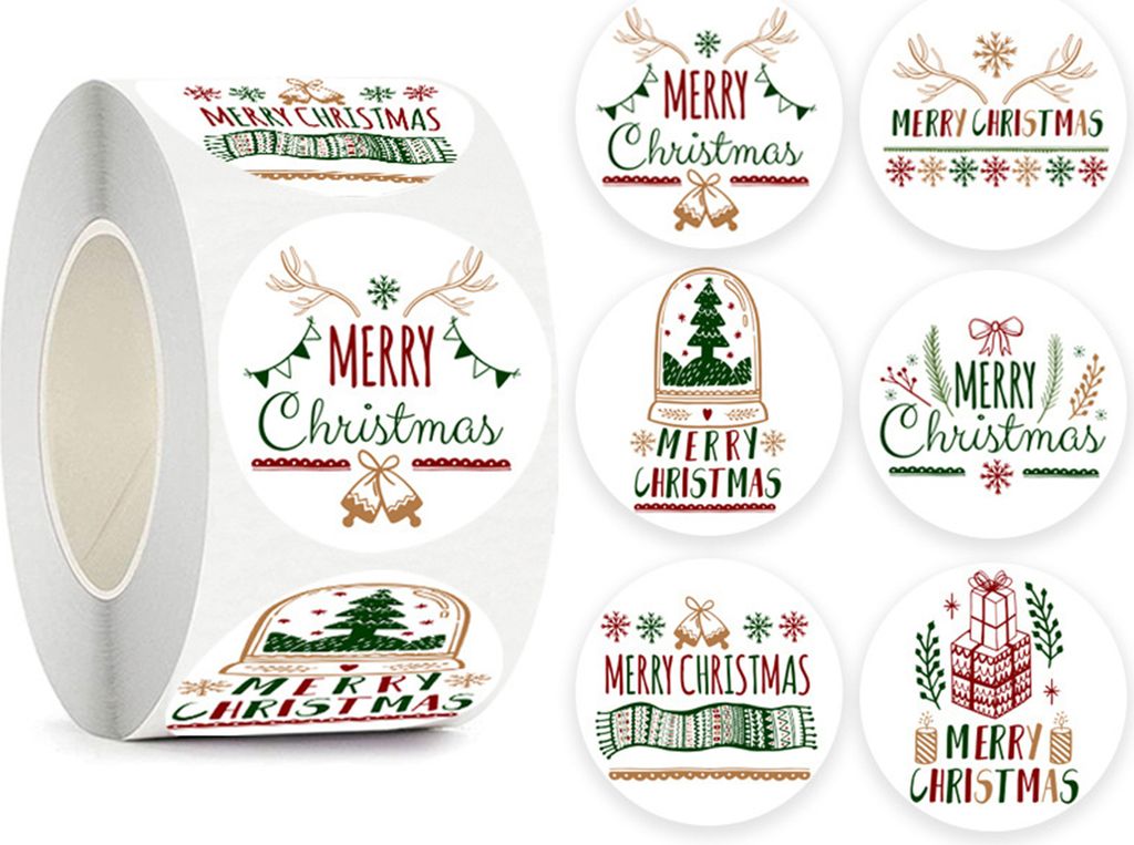 500pc/roll selbstklebende Cartoon Dekorative DIY-Weihnachtsaufkleber Verschiedene Muster Frohe Weihnachten Runde Paket Aufkleber Holiday Decor-C ,G...