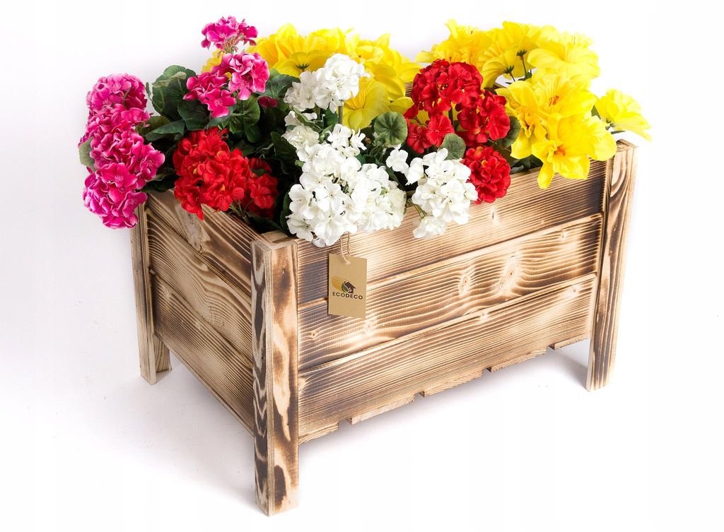 ECODECO Hochbeet Blumenkasten Balkon, Hochbeete für Garten Terrasse Pflanzkasten Holz, Hochbeet Balkon Blumenbank 40 x 37 x 60 cm, Gefeuert