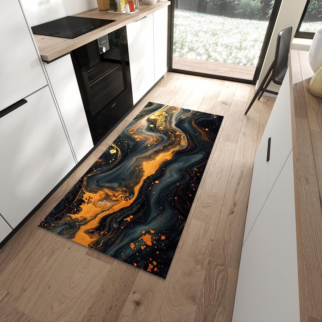 Küchenteppich 90x180cm rutschfest & abwischbar PVC Läufer - Abstrakter Wirbel