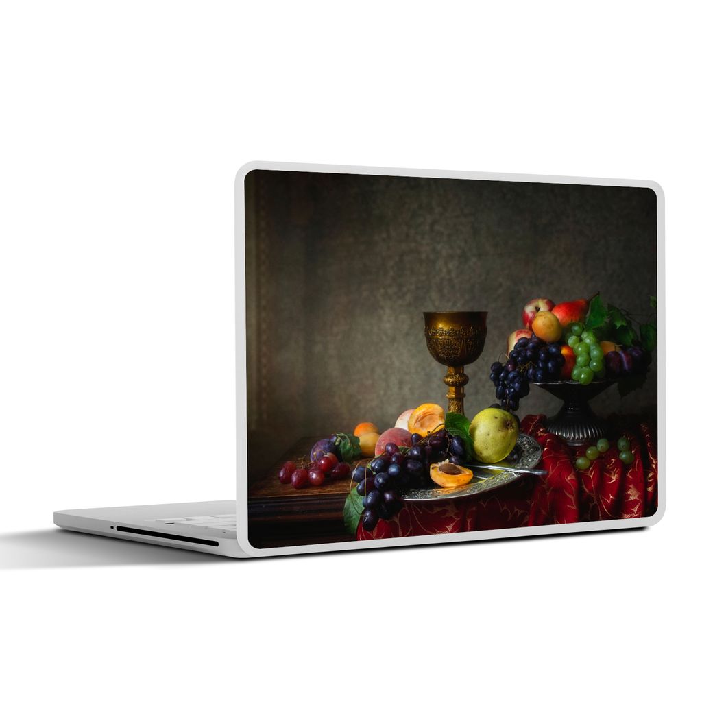 MuchoWow Laptop Aufkleber Sticker Cover Rustikal - Tisch - Obst - Stilleben - Tasse 32.5x23.5 cm - Sticker für Laptop - Selbstklebend