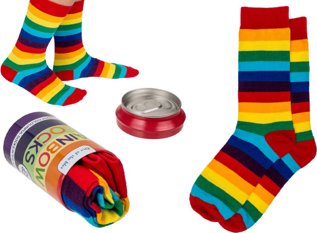 Socken Regenbogen in Metalldose, Strümpfe, Rainbow Damensocken Männersocken