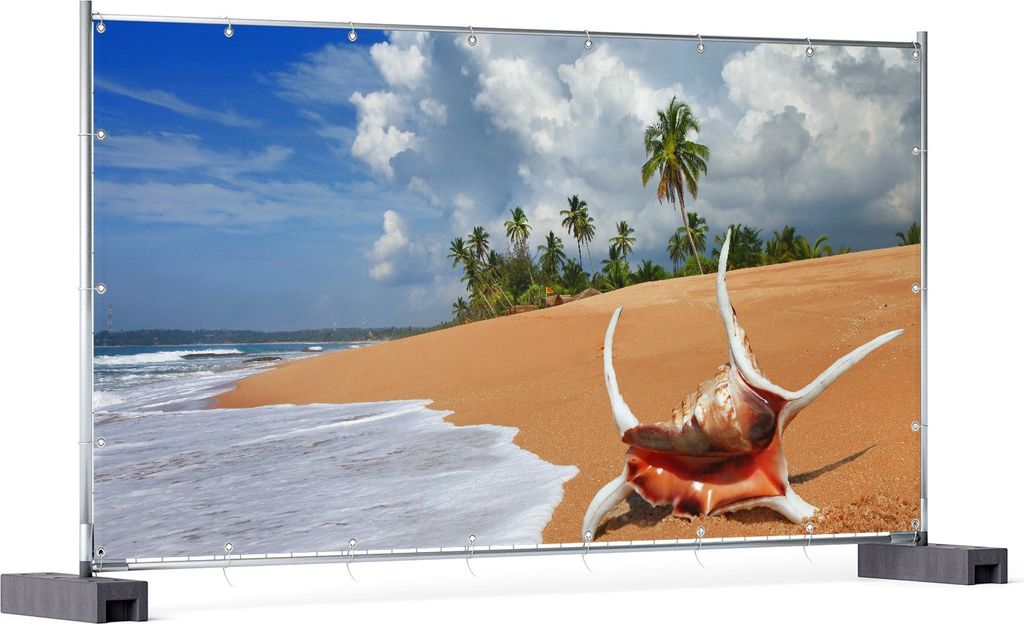 Wallario XXL Outdoor-Poster für Garten oder Balkon, Motiv Prächtige Muschel am Strand, in ca. 340 x 173 cm