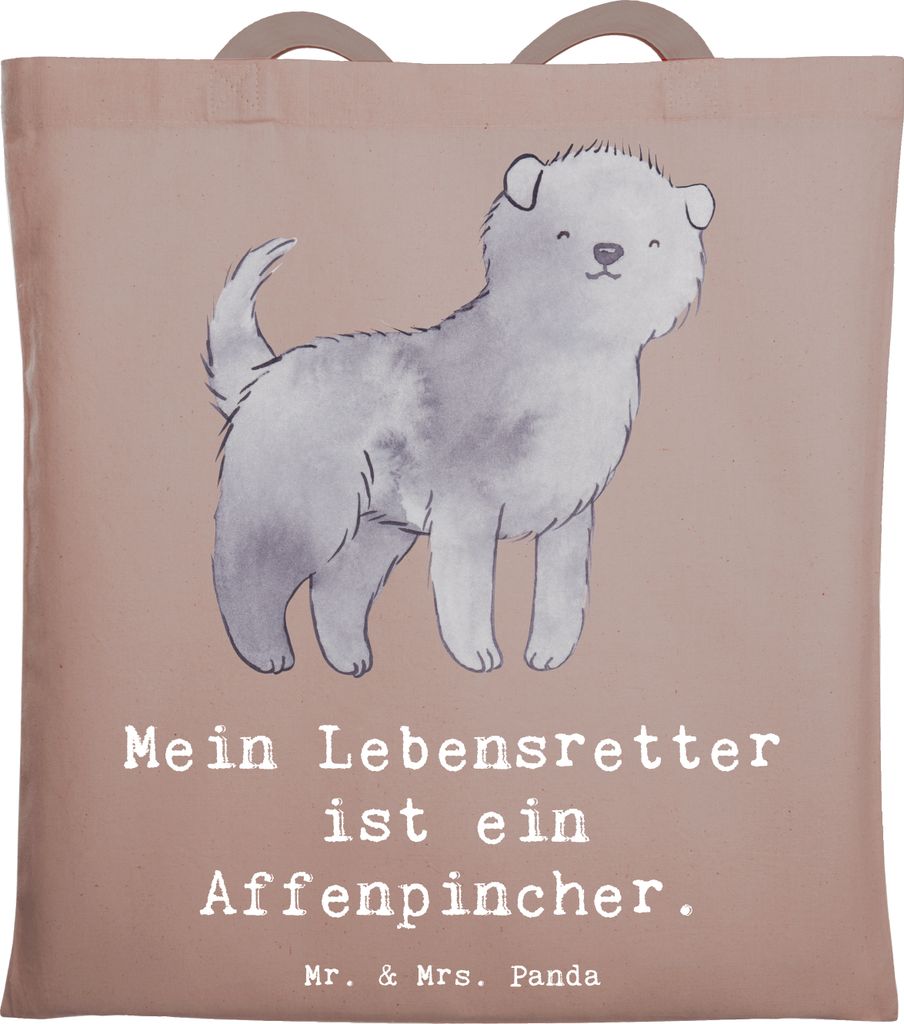 Mr. & Mrs. Panda Tote Bag Affenpincher Lebensretter - Braun Pastell - Geschenk, Unitasche, Beutel, Shopping Tasche, Jutebeutel, Laptoptasche