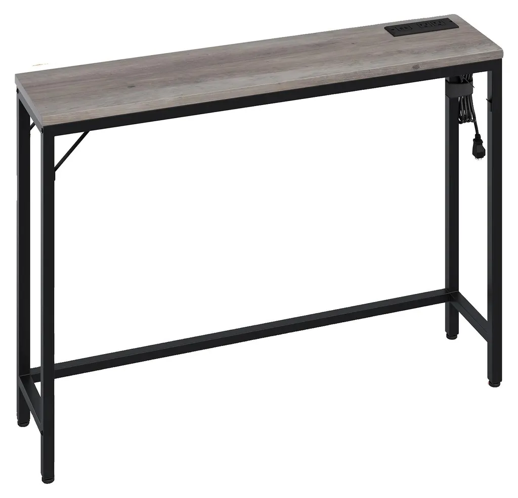 Table console grise anti-encombrement avec prises USB pour petits espaces