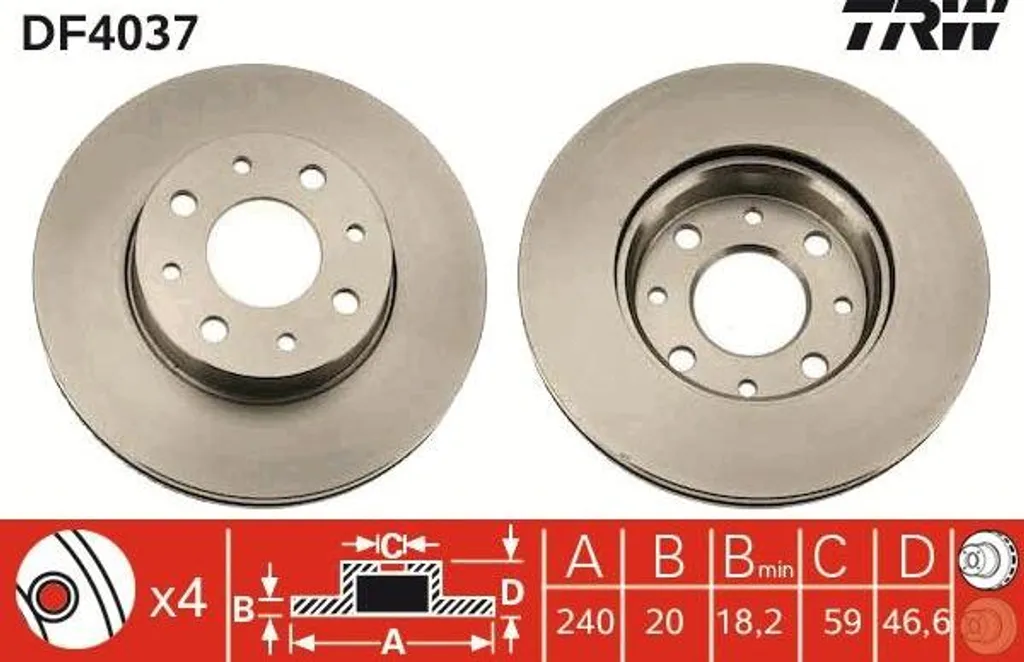 Disque de frein plein TRW DF4037 compatible Fiat Siena et Palio 7779409