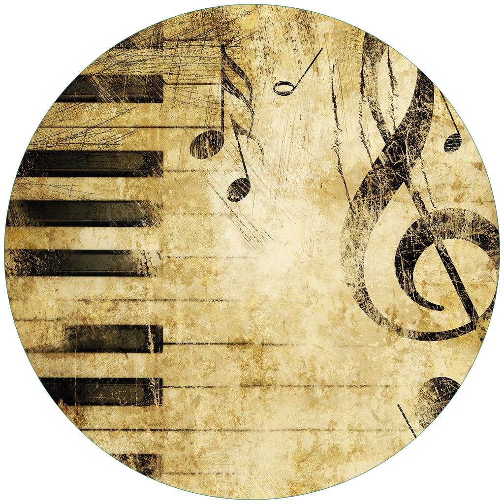 Wallario Premium Glasbild, freischwebende Optik, kräftige Farben, rund 50cm Durchmesser, Motiv Musik als Leidenschaft Notenschlüssel in braun