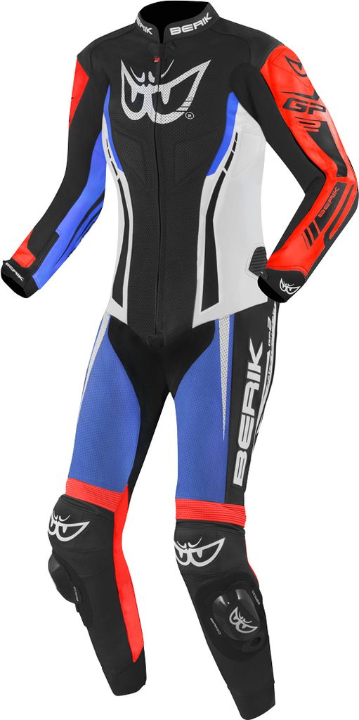 Berik Monza Damen 1-Teiler Motorrad Lederkombi, schwarz/weiß/rot/blau, 46
