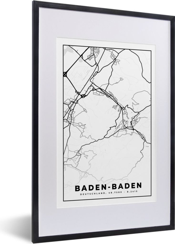 MuchoWow® Gerahmtes Poster Baden-Baden - Karte - Stadtplan Produktbild 