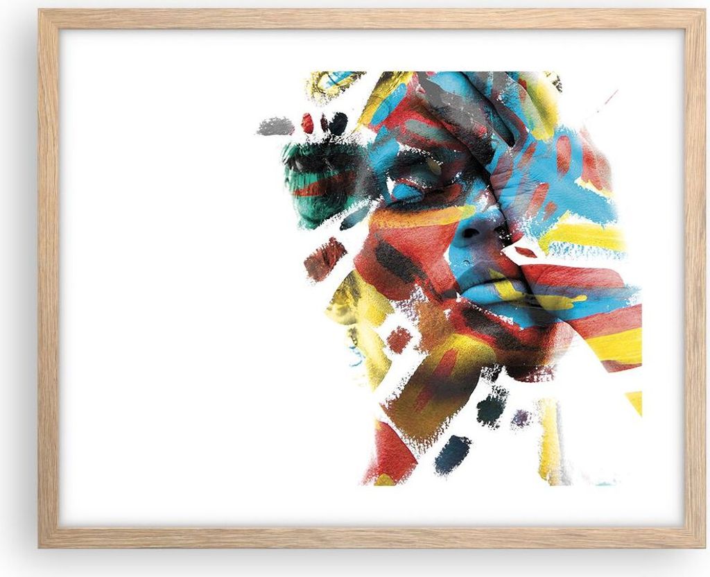 Gerahmtes Poster - Rahmen in heller Eiche - Gemalt Gesicht Modern - 50x40 cm - Wand Bild - Wanddeko - Wandbilder - Kunstposter - Wandposter - Bilde...