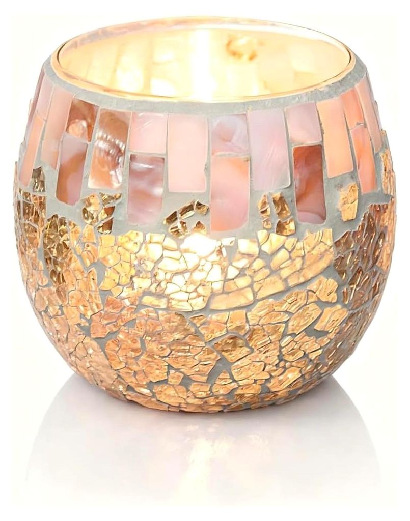 Mosaik Glas Kerzenhalter, 9×10,5 cm Teelicht Votivkerzenhalter aus Glas, Kreative Mosaik Teelichthalter für Zuhause, Hochzeit, Party, Tischdekora...