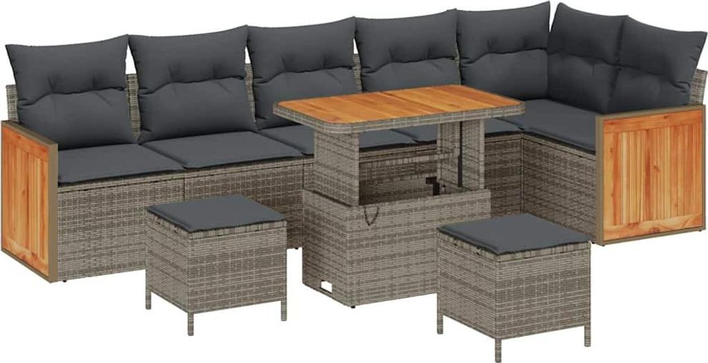 vidaXL Gartensofa-set mit Kissen 11 pcs Grau Poly-Rattan