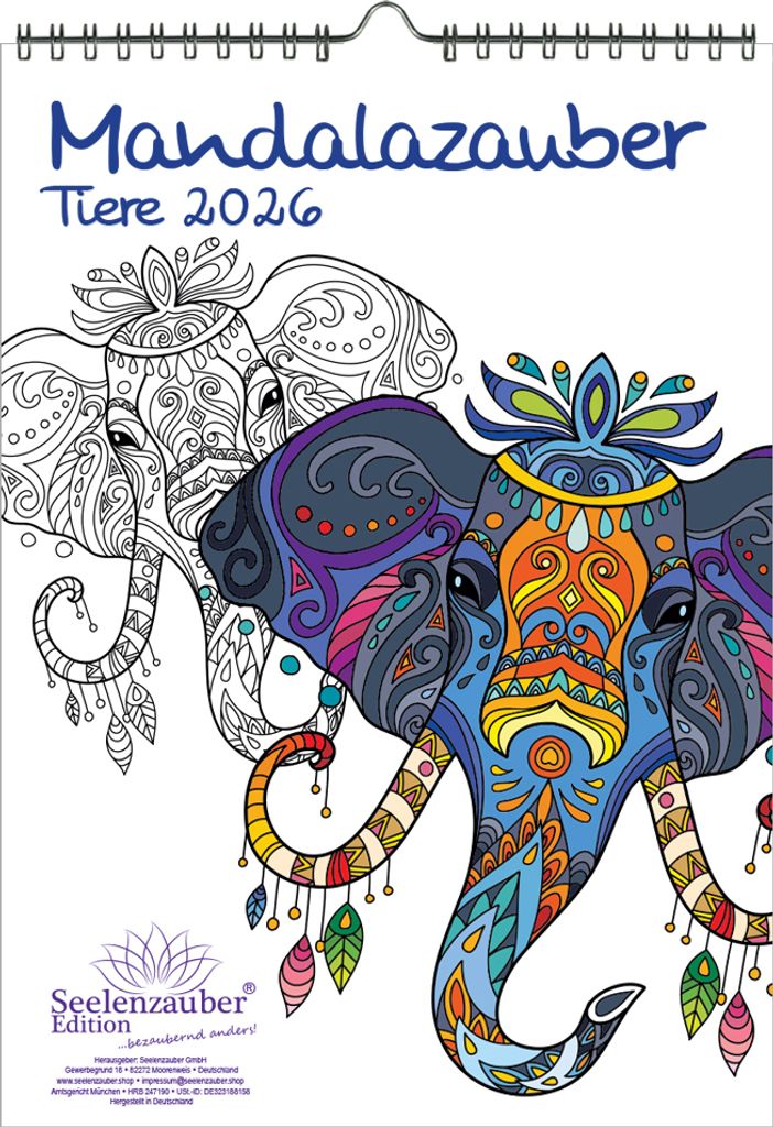 DIY Mandalazauber Tiere Ausmalkalender DIN A4 Kalender für 2026 Mandala Zeichnen Malen - Seelenzauber