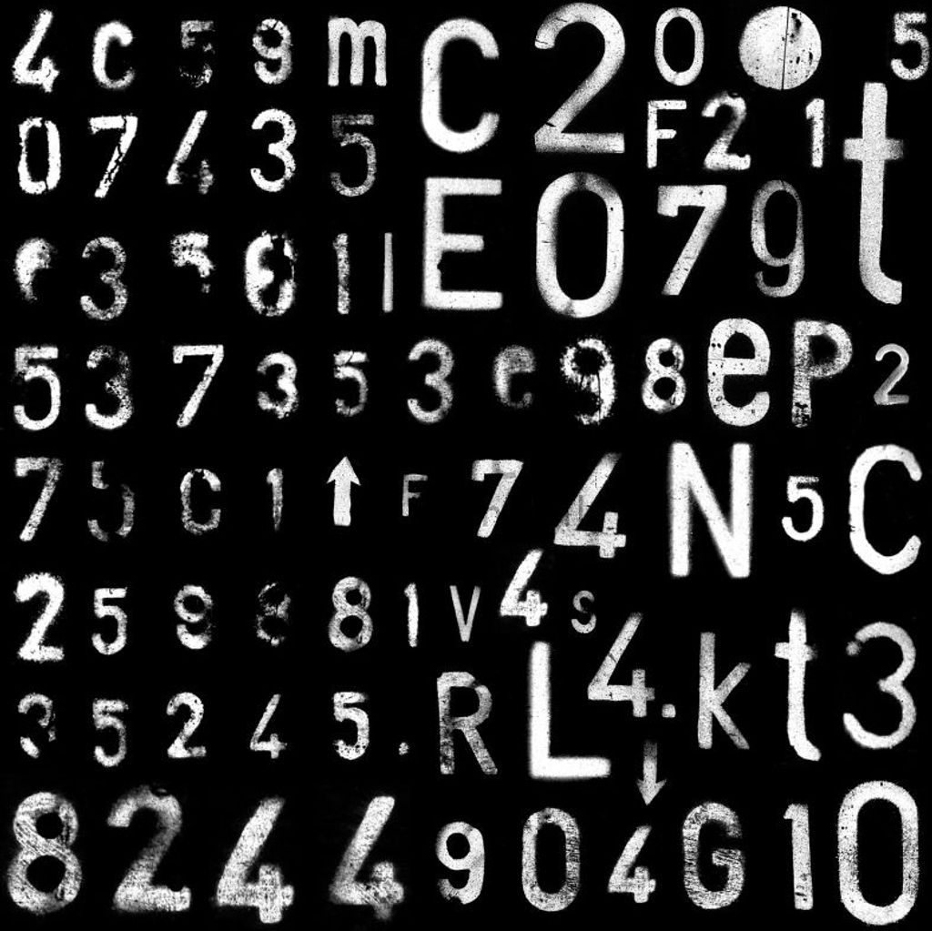 ESTAhome Fototapete Zahlen und Buchstaben Schwarz und Weiß 300 x 279 cm