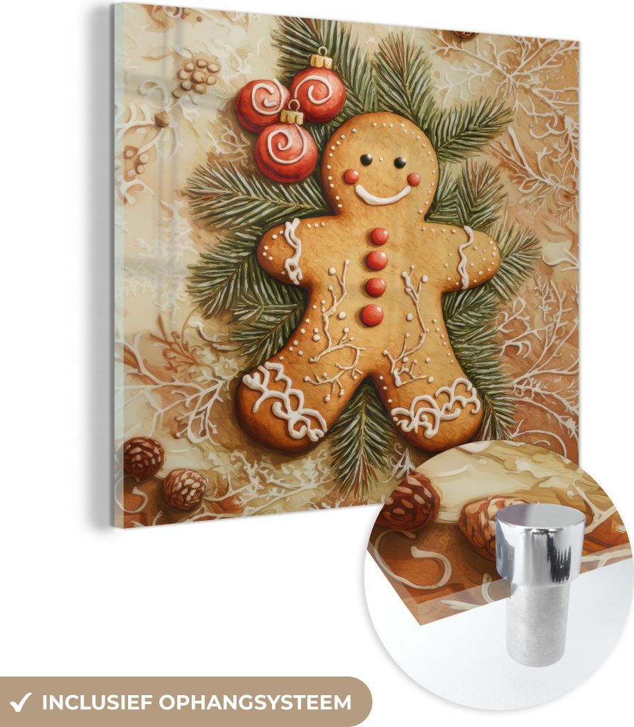 MuchoWow Glasbilder - Bilder auf Wandbild - Foto auf Glas Weihnachten - Plätzchen - Puppe - Spekulatius 40x40 cm Wanddekoration aus Glas - Acrylgl...