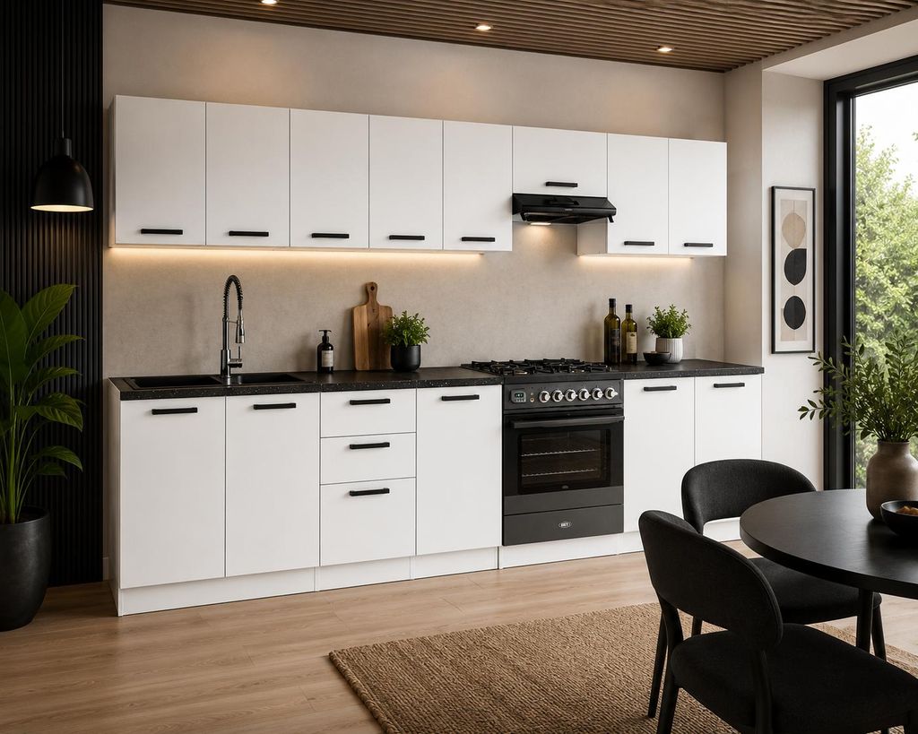 ULWEHOME | Küchenzeile 320 cm Mattweiß, Küchenmöbel-Set Produktbild  KI-generiertes Bild