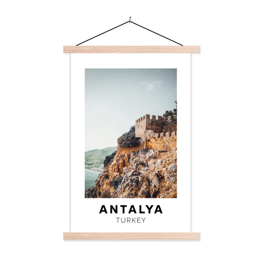 MuchoWow Textilposter Türkei - Berg - Burg 40x60 cm mit holzfarbenen Rahmen - Poster