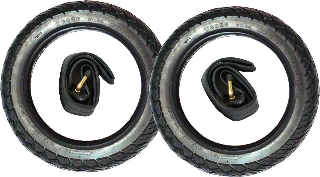 Two tires and inner tubes are shown against a white background.
