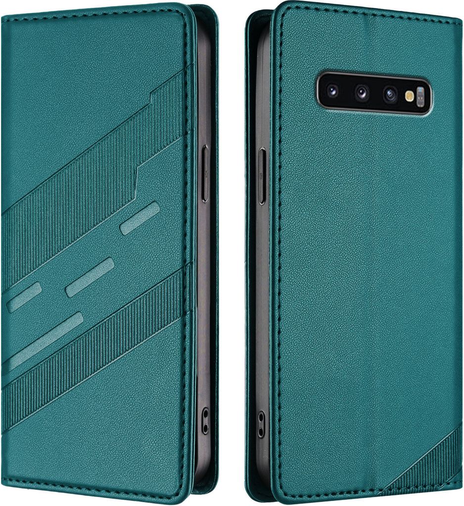 Hülle für Samsung Galaxy S10, Kunstleder Brieftaschen Handyhülle mit Kartenfach und Standfunktion Grün