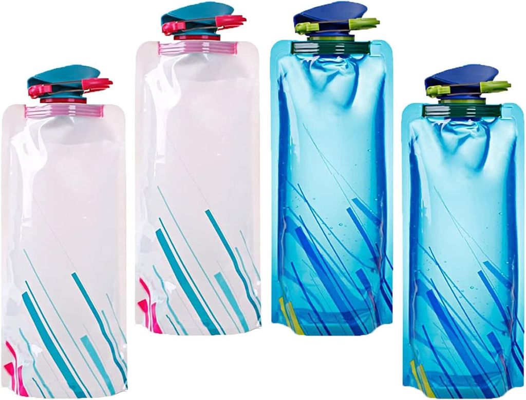 700ML Faltbare Wasserflaschen Wiederverwendbare Trinkflasche Zusammenklappbare Trinken Flasche Bag für Wandern,Abenteuer, Reisen 4 Stück