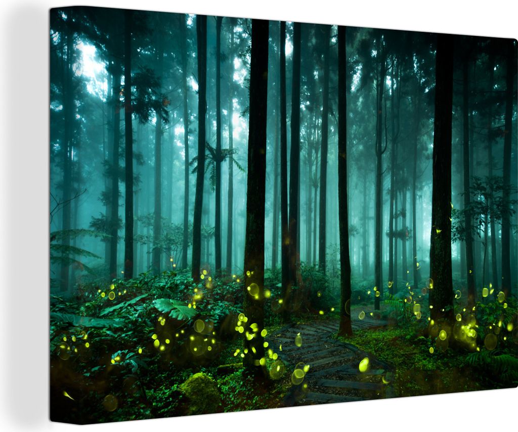 OneMillionCanvasses - Leinwandbilder - 140x90 cm, Glühwürmchen beleuchten einen Wald, Wandbilder Kunstdruck Wanddekoration - Foto auf Leinwand ...