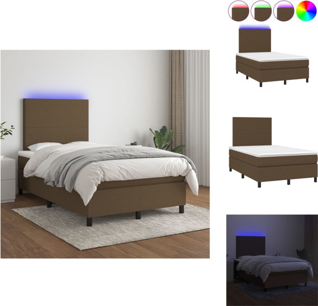 vidaXL Boxspringbett mit Matratze & LED Dunkelbraun 120x200 cm Stoff - Betten & Bettgestelle