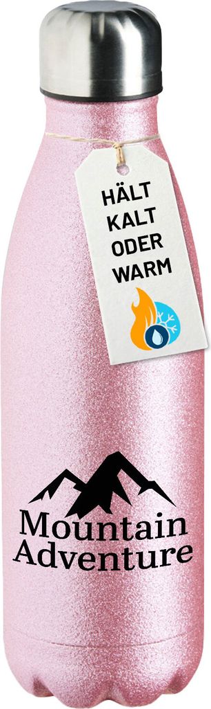 Huuraa Trinkflasche Mountain Adventure Berge 500ml Pink Edelstahl Wasserflasche Trinkflasche Geschenkidee