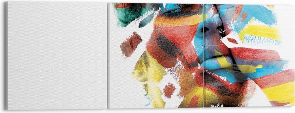 Bild auf Leinwand - Leinwandbild - 3 Teile - Gemalt Gesicht Modern - 150x50cm - Wand Bild - Wanddeko - Wandbilder - Leinwanddruck - Bilder - Wandde...