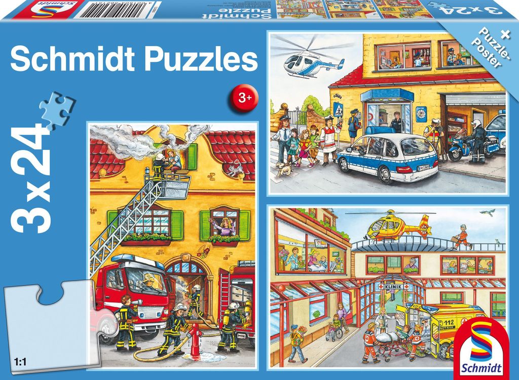 3 x 24 Teile Schmidt Spiele Kinder Puzzle Feuerwehr und Produktbild 
