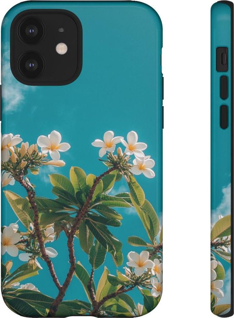 Weiße Frangipani-Blüten mit grünen Blättern – Hülle Kompatibel mit iPhone 12