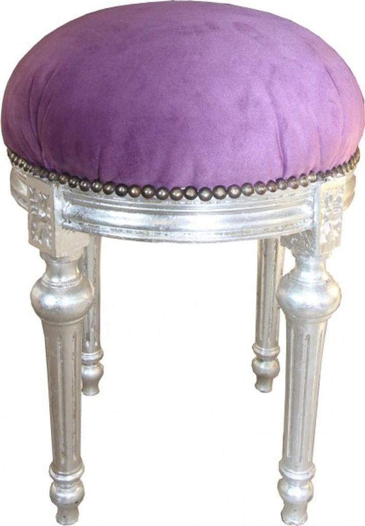 Casa Padrino Barock Sitzhocker - Rundhocker Lila / Silber - Produktbild 