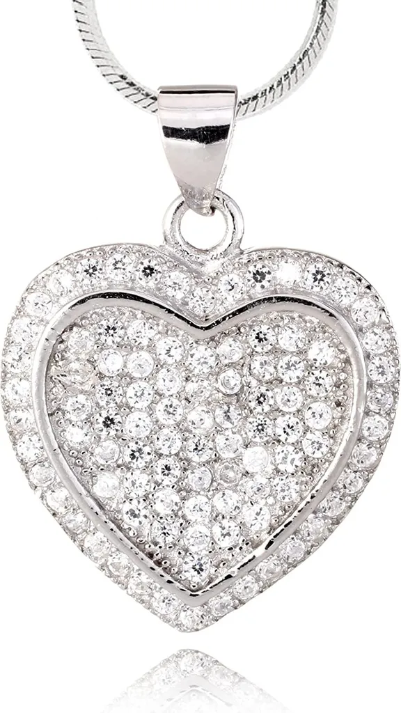 Ciondolo da donna 2 cuori in argento 925 - con catena in argento 925 e pietre zirconiche - HSP.05 - 42,0 centimetri