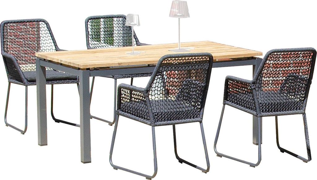 Sonnenpartner Poison & Base 5-teilige Sitzgruppe Alu mit Polyrope grau 160x90cm