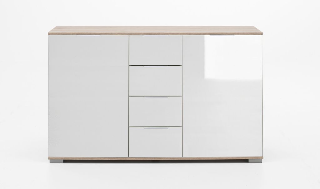 Kombikommode "Easy Plus Kommoden" in Eiche-Sägerau mit 4 Schubladen und 2 Türen. Abmessungen (BxHxT) 130x83x41 cm