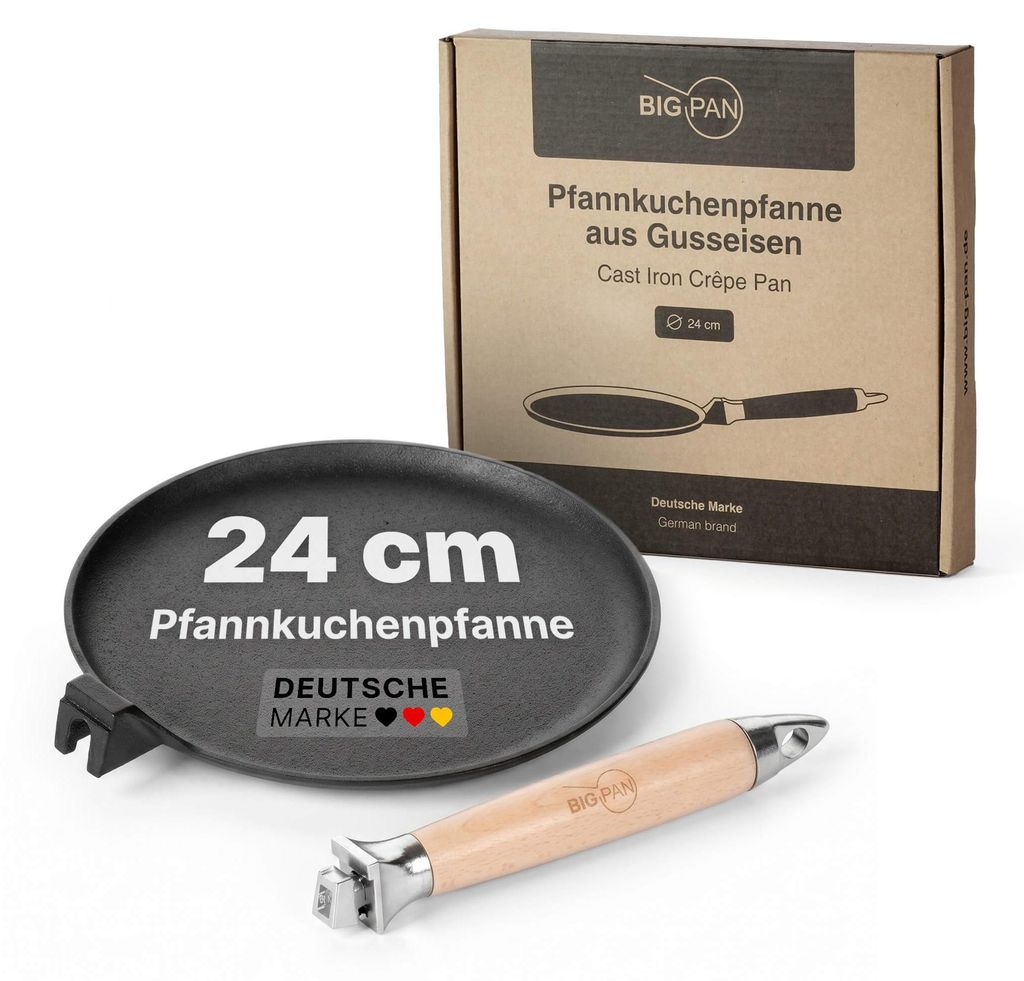 Premium Crêpepfanne aus Gusseisen 24 cm Induktion mit Produktbild 