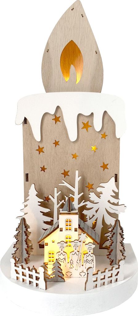 Leuchtdeko Kerze mit Kirche und Sternsingern