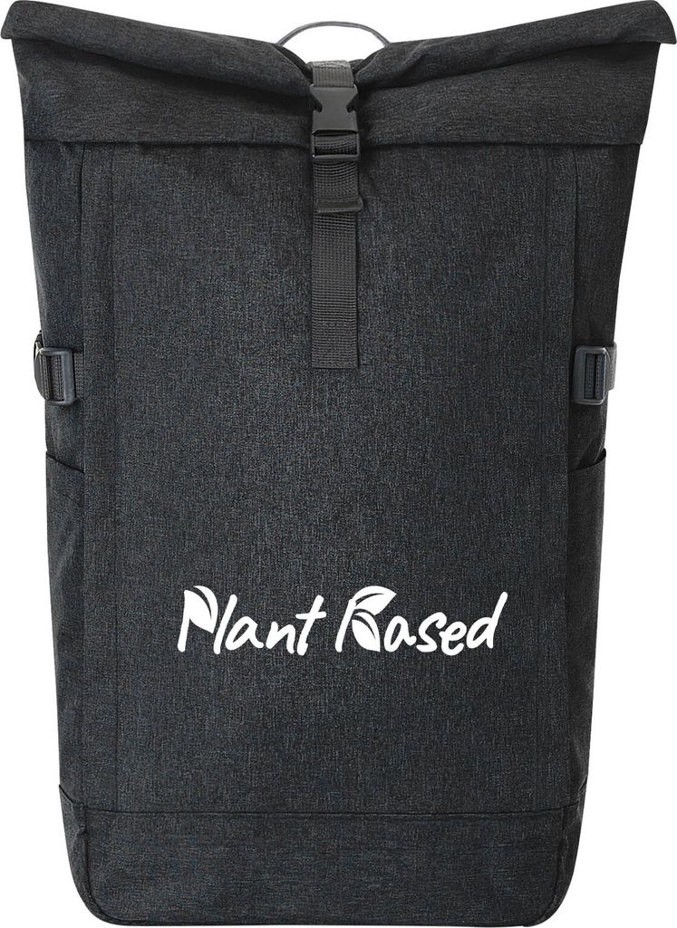 Huuraa Kurierrucksack Plant Based Blätter 30-44 Liter Black Melange Fairtrade Rolltop Rucksack Geschenkidee