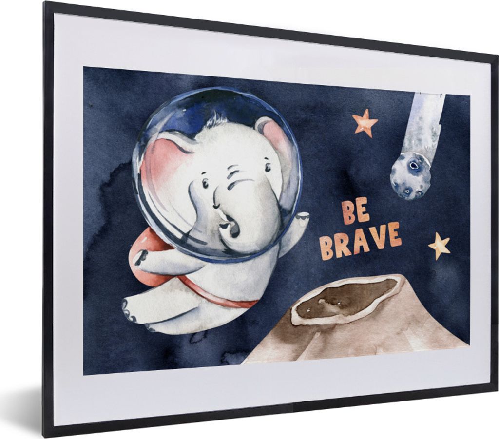 MuchoWow Gerahmtes Poster Sei tapfer' - Elefant - Sprichwörter - Zitate - Junge - Mädchen - Kinder 40x30 cm - Poster mit Schwarzem Bilderrahmen...