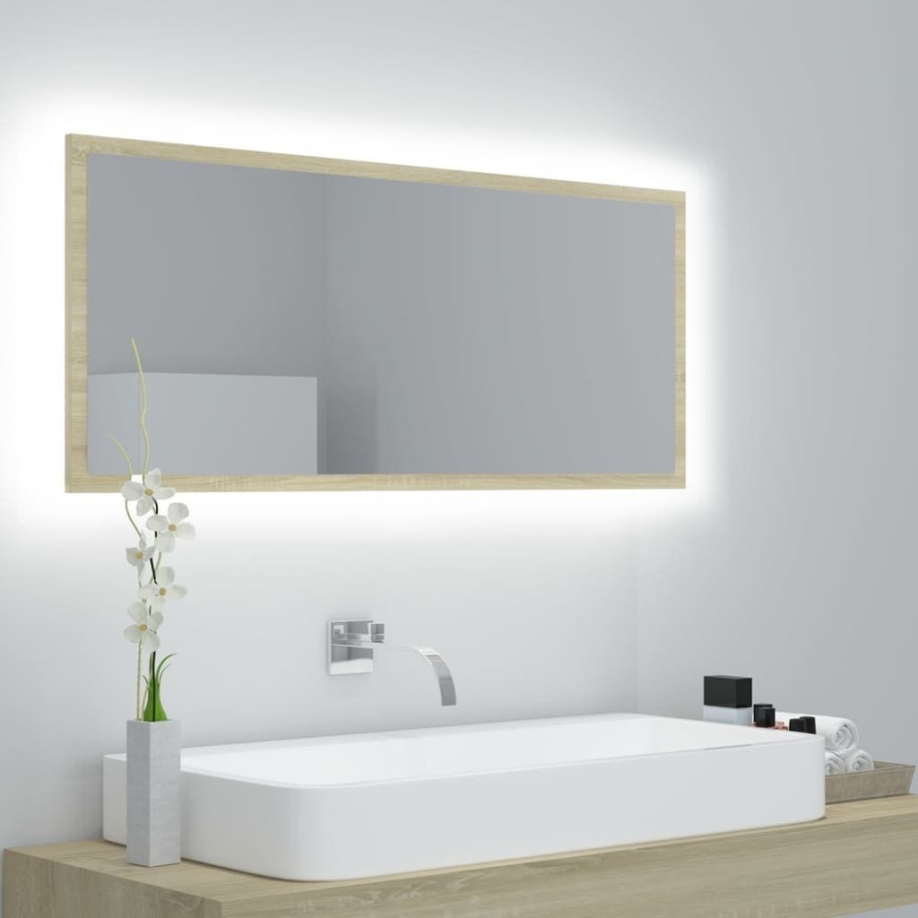 The Living Store LED-Badspiegel Sonoma-Eiche 100x8,5x37 cm Acryl