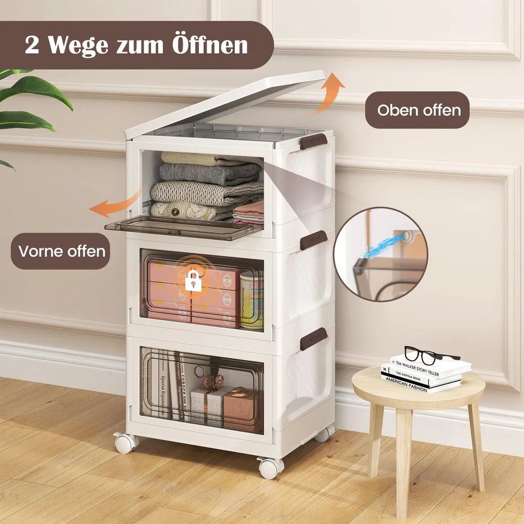 COSTWAY Lot de 3 Boîtes de Rangement 75L avec Couvercle Blanc 41x31cm