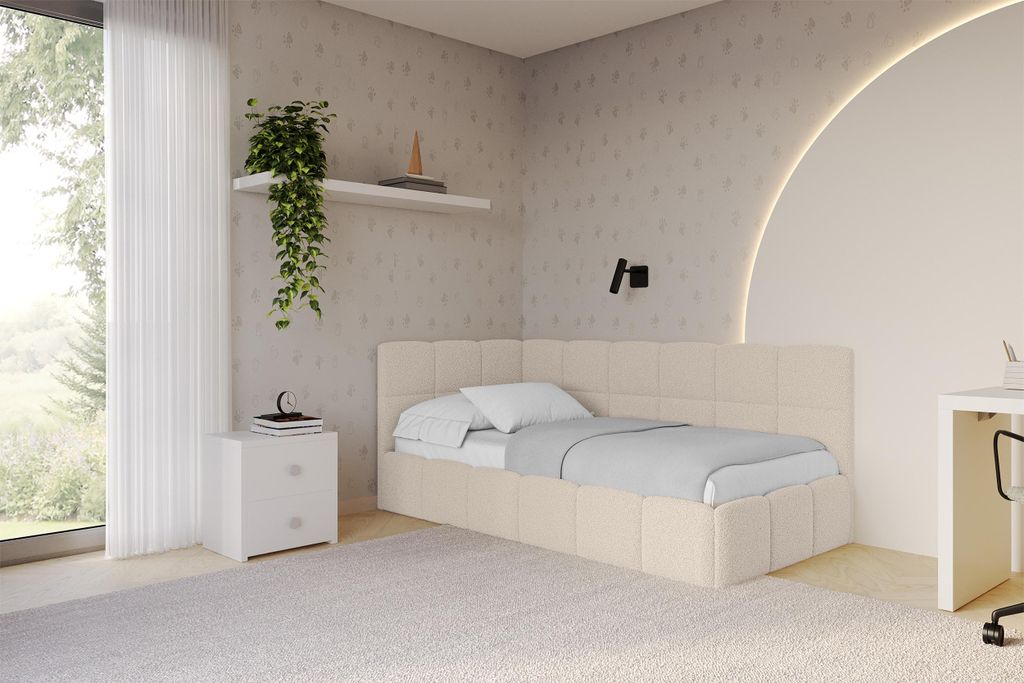 ALTDECOR Jugendbett mit Bettkasten - LIVY - 100x200 cm Dunkelbeige - Quelle 06 - Bett mit Matratze - Einzelbett mit Stauraum - Polsterbett Kinderbett