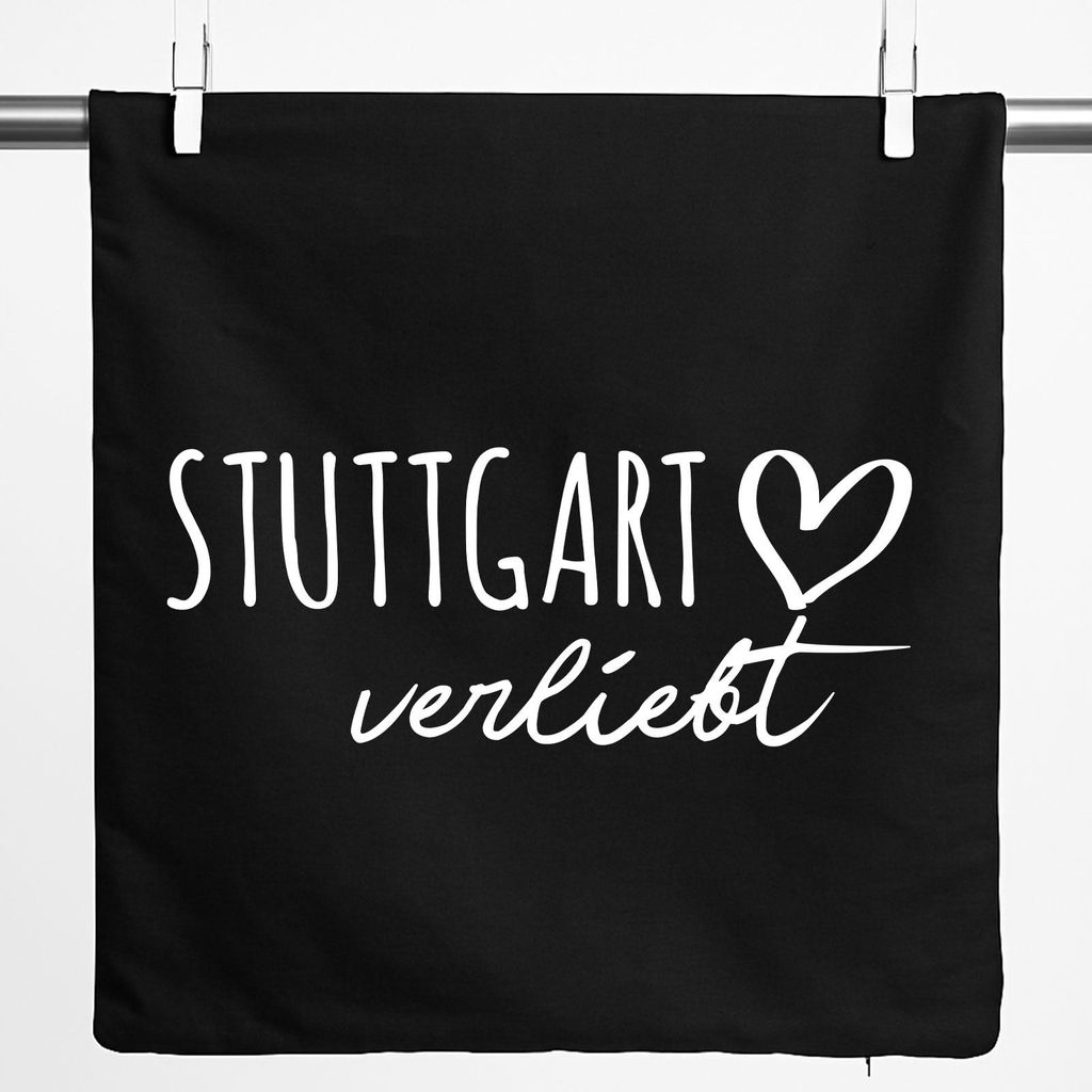 Huuraa Kissenbezug Stuttgart verliebt 40x40cm Black Baumwolle Dekokissenbezug Geschenkidee