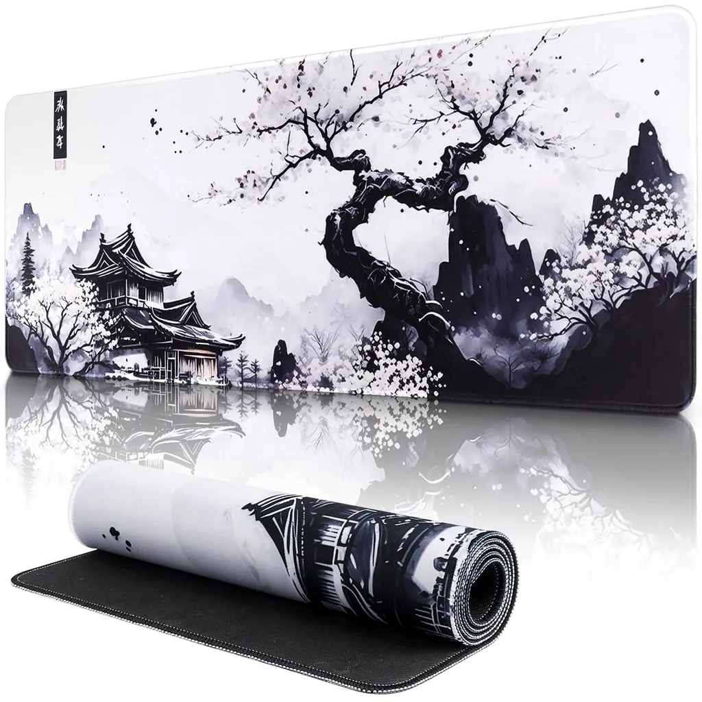 Grand tapis de souris blanc pour bureau et maison style japonais 80cm